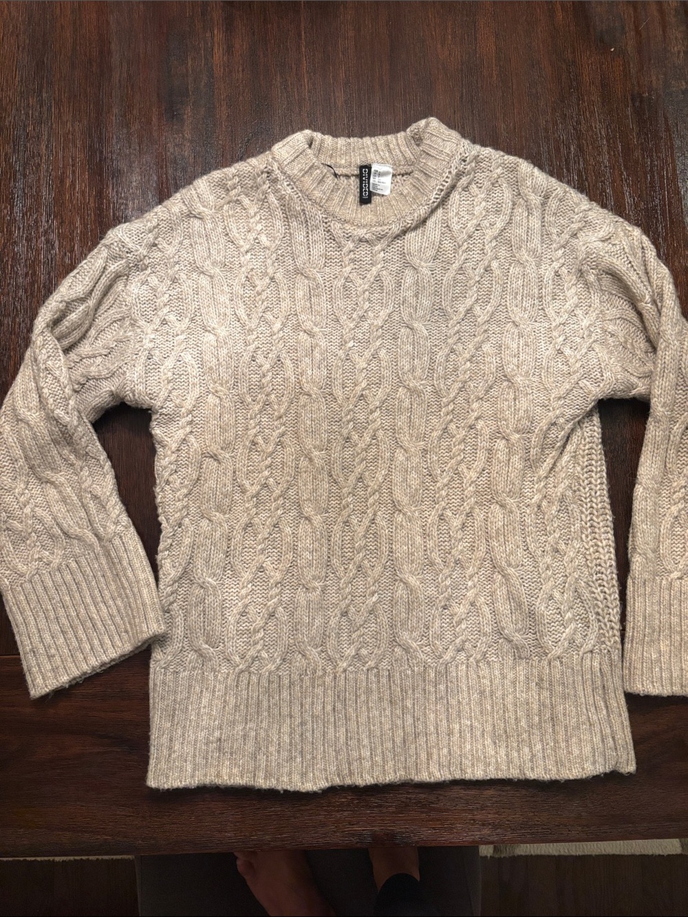 Divided Cream Cable-Knit Crewneck Sweater